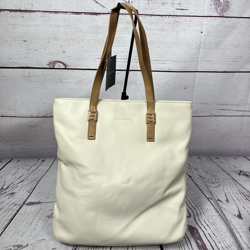 Cynthia Rowley Leather Tote Bag NWT Cream Tan Large Minimalist Work Bag